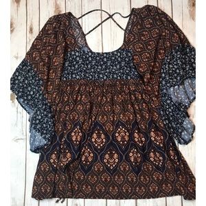 En Creme Brown Boho Peasant Top